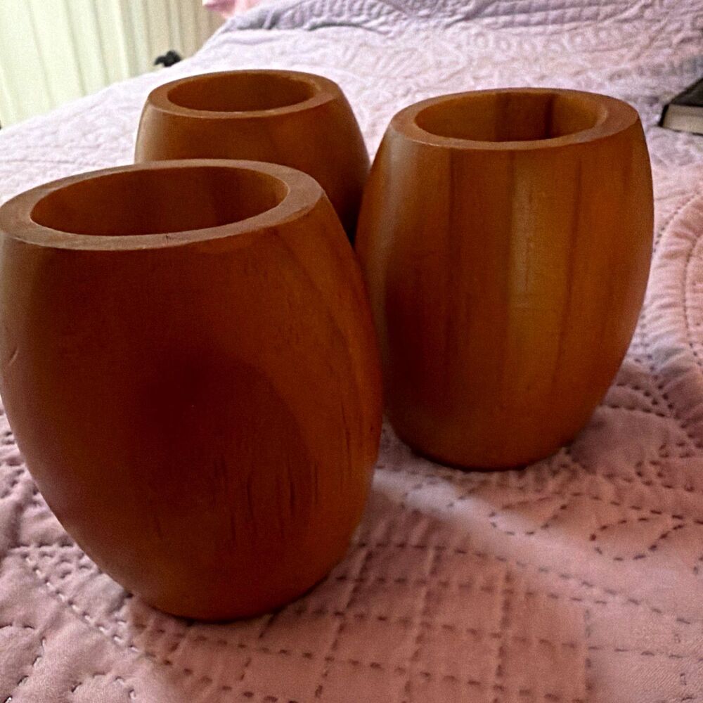 Set of 3 Handcrafted Wooden Round Tapered Vases/Containers Home Decor